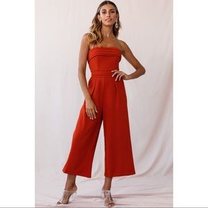 Selfie Leslie CHOSEN STRAPLESS WIDE LEG JUMPSUIT ORANGE - Small S